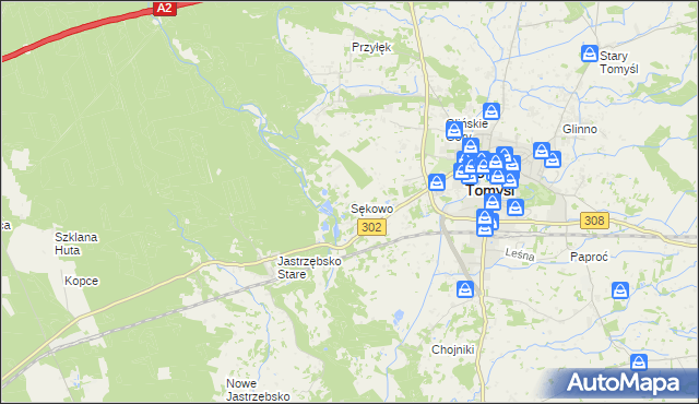 mapa Sękowo gmina Nowy Tomyśl, Sękowo gmina Nowy Tomyśl na mapie Targeo