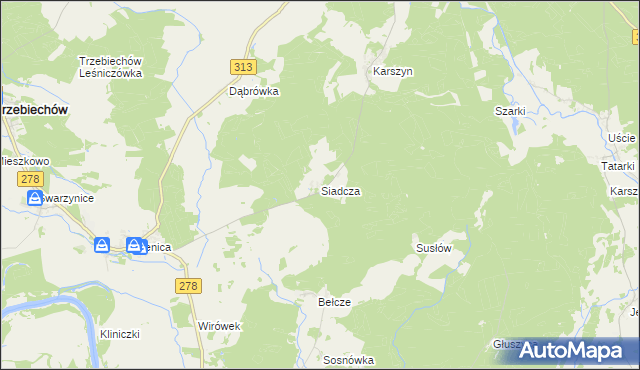 mapa Siadcza gmina Bojadła, Siadcza gmina Bojadła na mapie Targeo