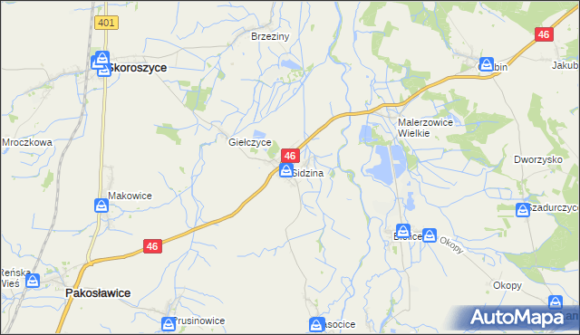 mapa Sidzina gmina Skoroszyce, Sidzina gmina Skoroszyce na mapie Targeo