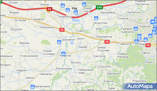 mapa Siedlec gmina Bochnia, Siedlec gmina Bochnia na mapie Targeo
