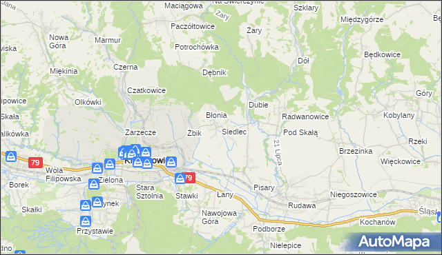 mapa Siedlec gmina Krzeszowice, Siedlec gmina Krzeszowice na mapie Targeo