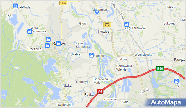 mapa Siedlec gmina Radłów, Siedlec gmina Radłów na mapie Targeo