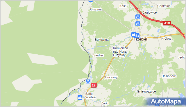 mapa Siedlec gmina Trzebiel, Siedlec gmina Trzebiel na mapie Targeo