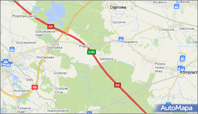 mapa Siedliska gmina Dąbrowa, Siedliska gmina Dąbrowa na mapie Targeo