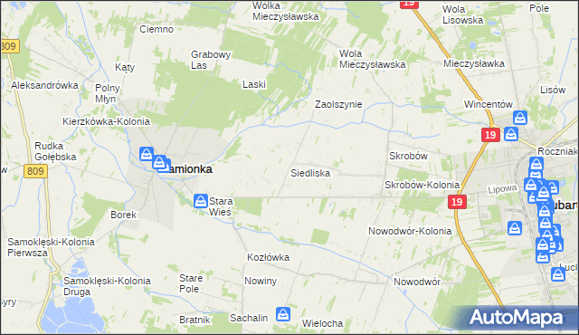 mapa Siedliska gmina Kamionka, Siedliska gmina Kamionka na mapie Targeo