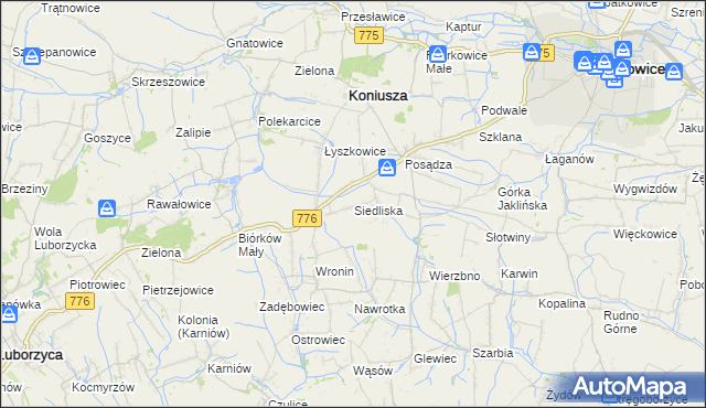mapa Siedliska gmina Koniusza, Siedliska gmina Koniusza na mapie Targeo