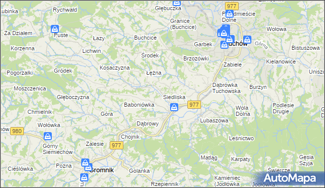 mapa Siedliska gmina Tuchów, Siedliska gmina Tuchów na mapie Targeo