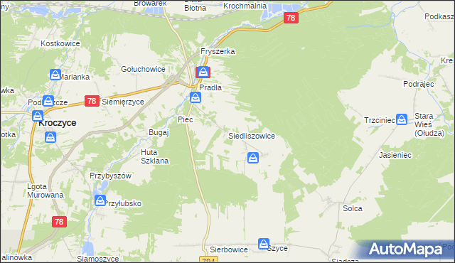 mapa Siedliszowice gmina Kroczyce, Siedliszowice gmina Kroczyce na mapie Targeo