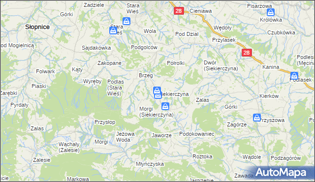 mapa Siekierczyna gmina Limanowa, Siekierczyna gmina Limanowa na mapie Targeo