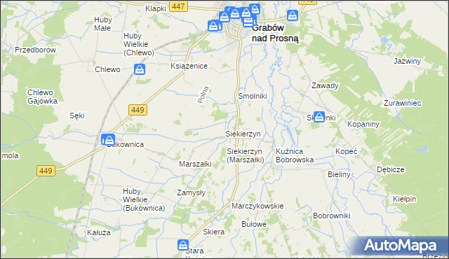 mapa Siekierzyn gmina Grabów nad Prosną, Siekierzyn gmina Grabów nad Prosną na mapie Targeo