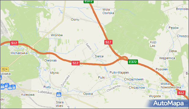 mapa Sielce gmina Końskowola, Sielce gmina Końskowola na mapie Targeo