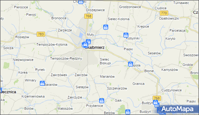 mapa Sielec Biskupi, Sielec Biskupi na mapie Targeo