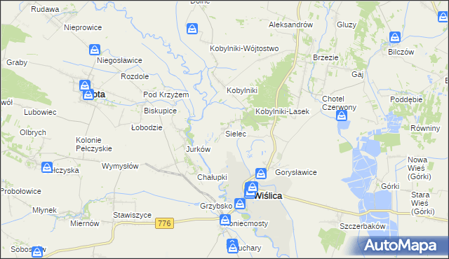 mapa Sielec gmina Wiślica, Sielec gmina Wiślica na mapie Targeo