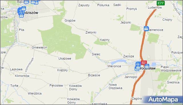 mapa Sielec gmina Wodzisław, Sielec gmina Wodzisław na mapie Targeo