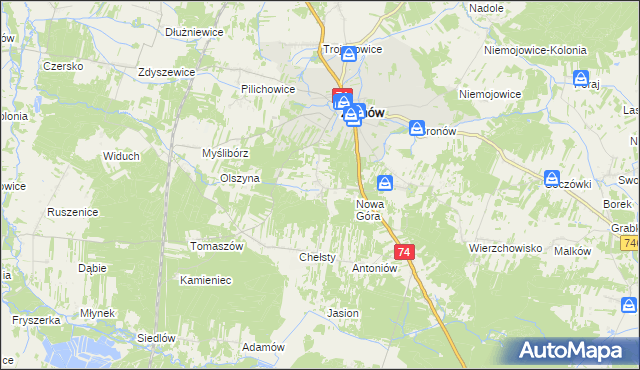 mapa Sielec gmina Żarnów, Sielec gmina Żarnów na mapie Targeo