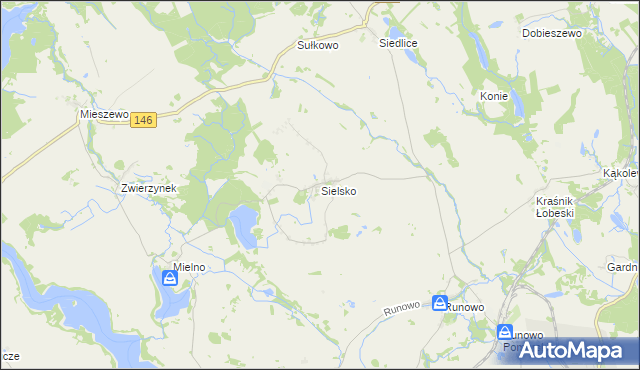 mapa Sielsko gmina Węgorzyno, Sielsko gmina Węgorzyno na mapie Targeo