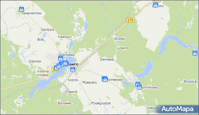 mapa Sieniawa gmina Drawno, Sieniawa gmina Drawno na mapie Targeo
