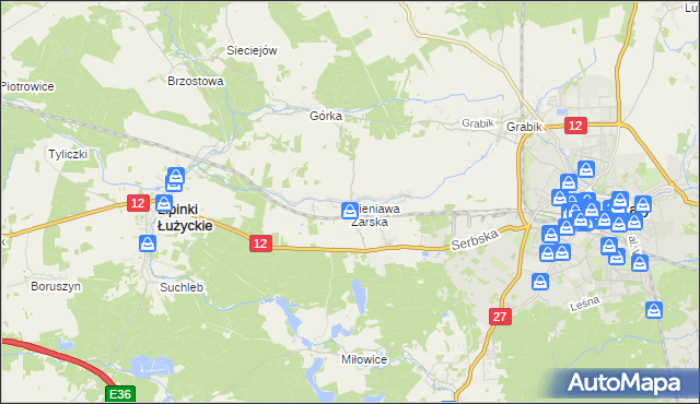 mapa Sieniawa Żarska, Sieniawa Żarska na mapie Targeo