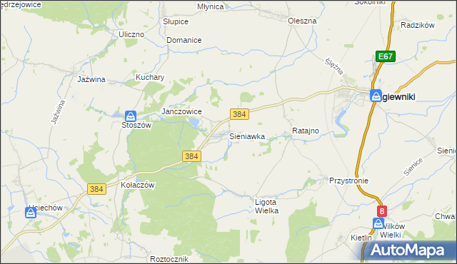 mapa Sieniawka gmina Łagiewniki, Sieniawka gmina Łagiewniki na mapie Targeo