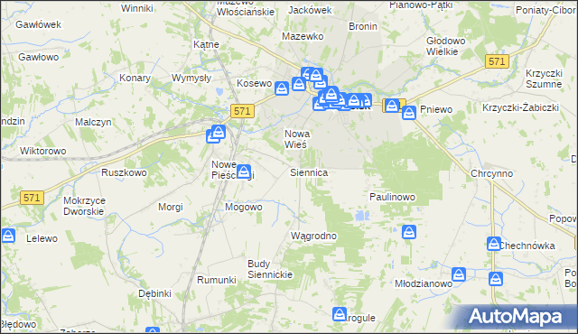 mapa Siennica gmina Nasielsk, Siennica gmina Nasielsk na mapie Targeo
