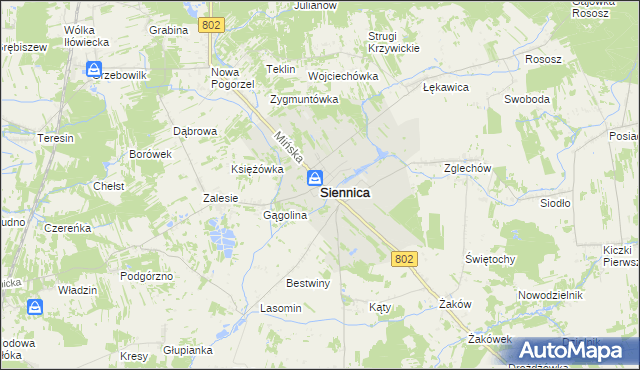 mapa Siennica powiat miński, Siennica powiat miński na mapie Targeo