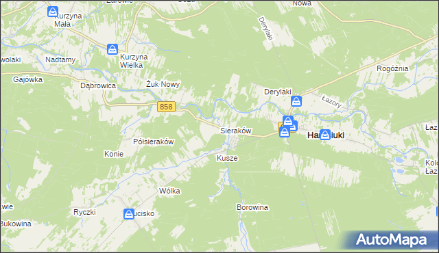 mapa Sieraków gmina Harasiuki, Sieraków gmina Harasiuki na mapie Targeo