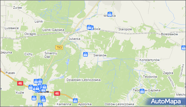 mapa Sieraków gmina Przyrów, Sieraków gmina Przyrów na mapie Targeo