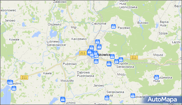 mapa Sierakowice powiat kartuski, Sierakowice powiat kartuski na mapie Targeo