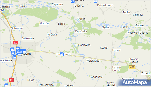 mapa Sierosławice gmina Byczyna, Sierosławice gmina Byczyna na mapie Targeo