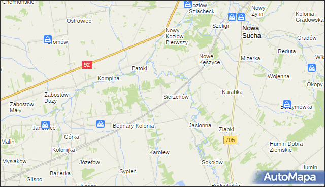 mapa Sierzchów gmina Bolimów, Sierzchów gmina Bolimów na mapie Targeo