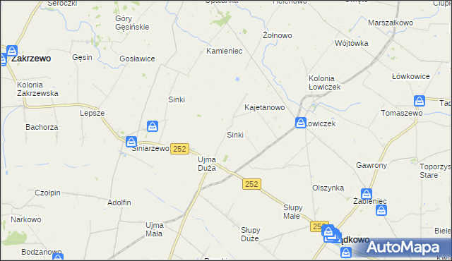 mapa Sinki gmina Bądkowo, Sinki gmina Bądkowo na mapie Targeo