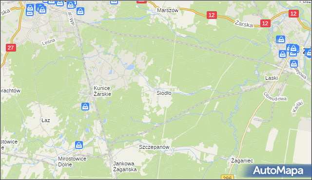 mapa Siodło gmina Żary, Siodło gmina Żary na mapie Targeo