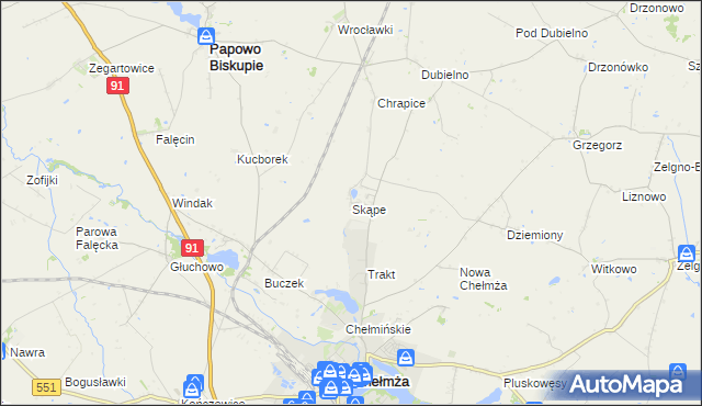 mapa Skąpe gmina Chełmża, Skąpe gmina Chełmża na mapie Targeo