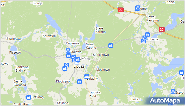 mapa Skoczkowo gmina Lipusz, Skoczkowo gmina Lipusz na mapie Targeo