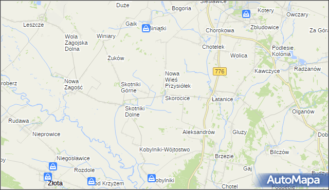 mapa Skorocice, Skorocice na mapie Targeo