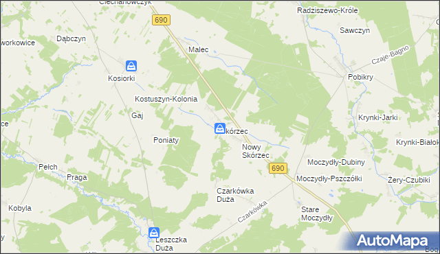 mapa Skórzec gmina Ciechanowiec, Skórzec gmina Ciechanowiec na mapie Targeo