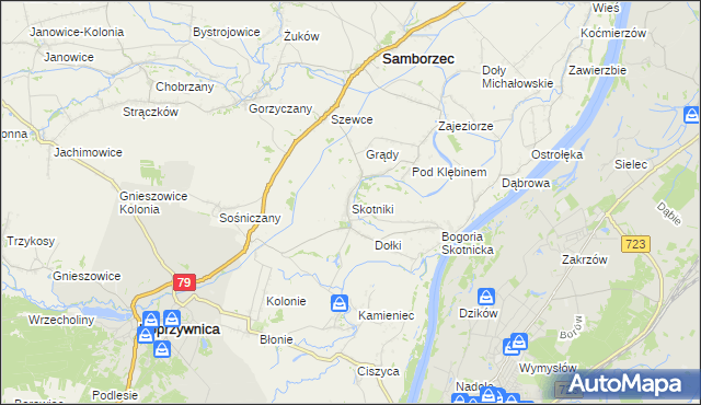 mapa Skotniki gmina Samborzec, Skotniki gmina Samborzec na mapie Targeo