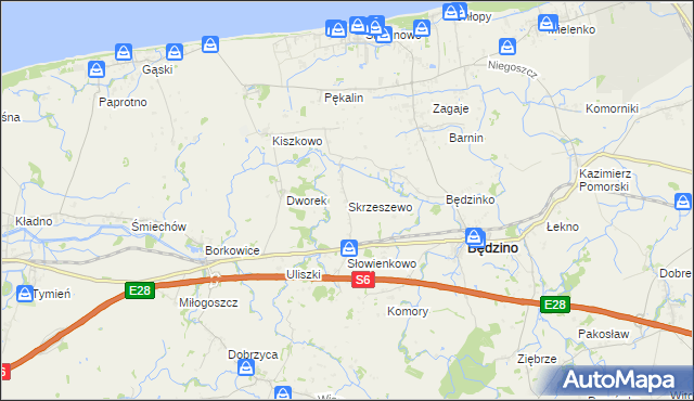 mapa Skrzeszewo gmina Będzino, Skrzeszewo gmina Będzino na mapie Targeo