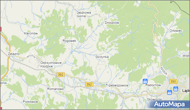 mapa Skrzynka gmina Lądek-Zdrój, Skrzynka gmina Lądek-Zdrój na mapie Targeo