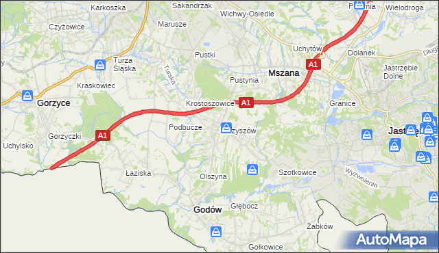 mapa Skrzyszów gmina Godów, Skrzyszów gmina Godów na mapie Targeo