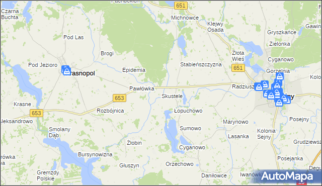 mapa Skustele, Skustele na mapie Targeo