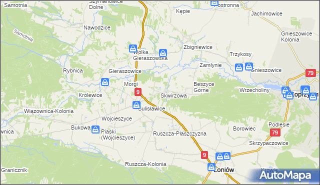 mapa Skwirzowa, Skwirzowa na mapie Targeo