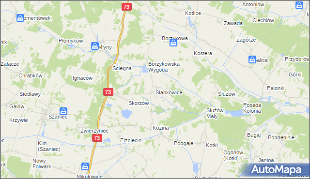 mapa Słabkowice, Słabkowice na mapie Targeo