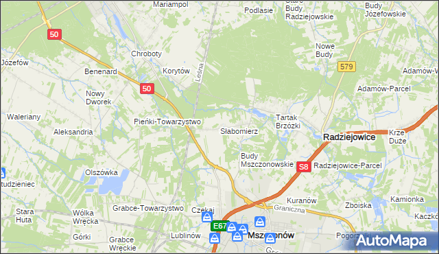 mapa Słabomierz gmina Radziejowice, Słabomierz gmina Radziejowice na mapie Targeo