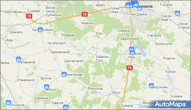 mapa Śladków Duży, Śladków Duży na mapie Targeo