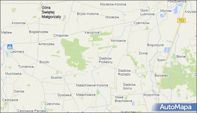 mapa Śladków Podleśny, Śladków Podleśny na mapie Targeo