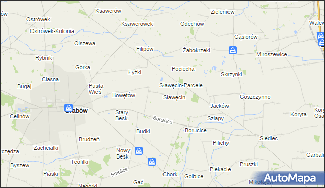 mapa Sławęcin gmina Grabów, Sławęcin gmina Grabów na mapie Targeo