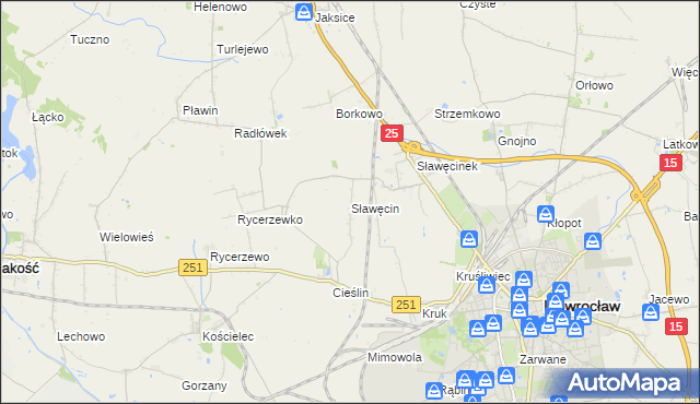 mapa Sławęcin gmina Inowrocław, Sławęcin gmina Inowrocław na mapie Targeo
