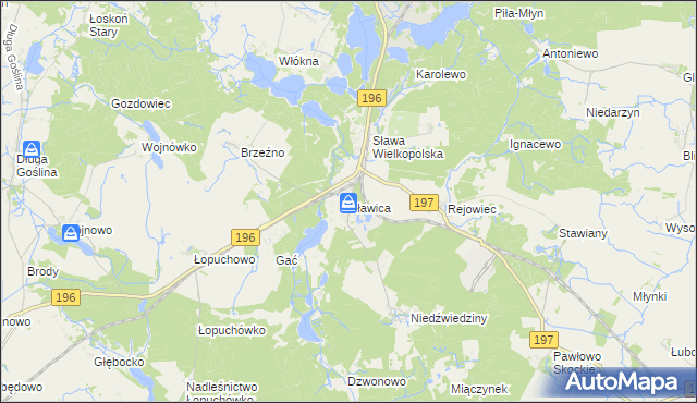 mapa Sławica gmina Skoki, Sławica gmina Skoki na mapie Targeo