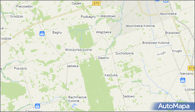 mapa Sławno gmina Dąbrowa Białostocka, Sławno gmina Dąbrowa Białostocka na mapie Targeo